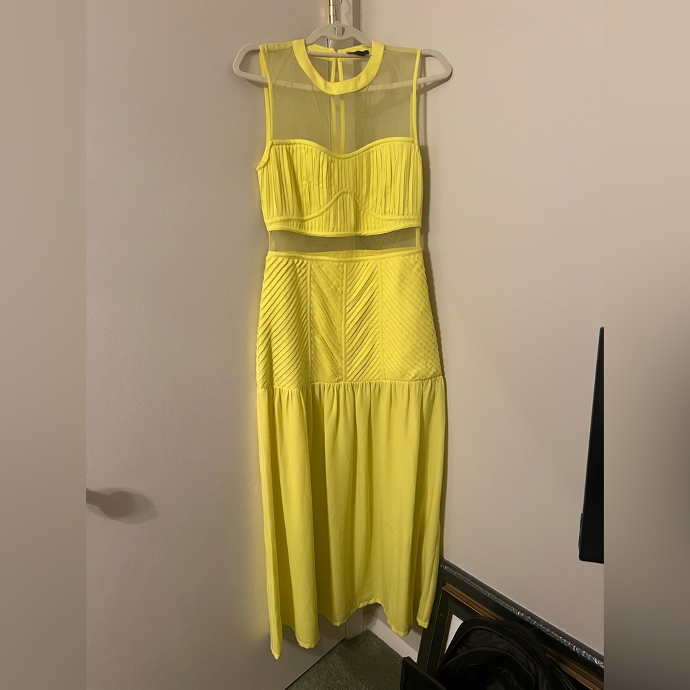 Anthropology, Vineet Bahl-Yellow Maxi Dress with Sheer Yoke and Sculpted Bodice